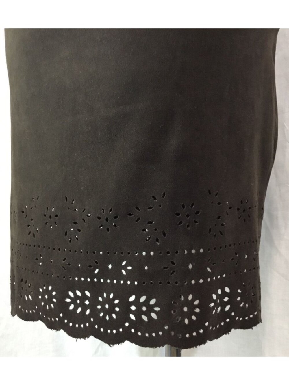 Boho Chic Skirt Womens S Brown Suede Eyelet Hem Cottage Core Pencil Y2K Vintage - Picture 6 of 12